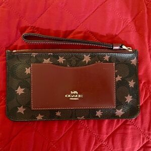 Coach Brown and Burgundy Star Print Wristlet